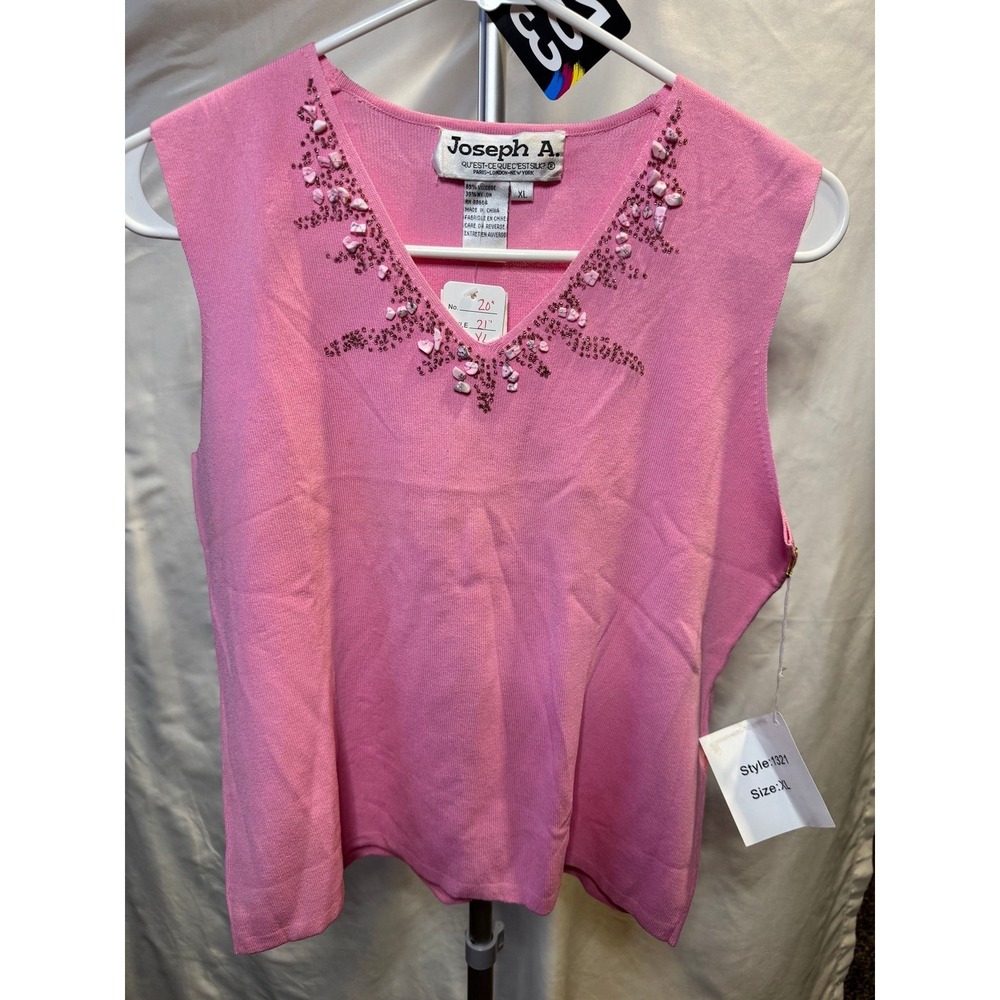 263 Joseph A. Pink Beaded V-Neck Sleeveless Knit Shell Top XL NWT